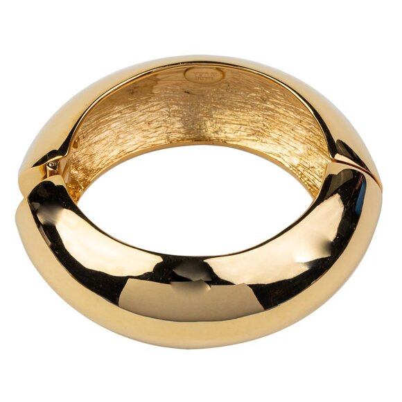Kenneth Jay Lane, Polished Gold Bombe' Hinged Bracelet - Picture 1 of 3